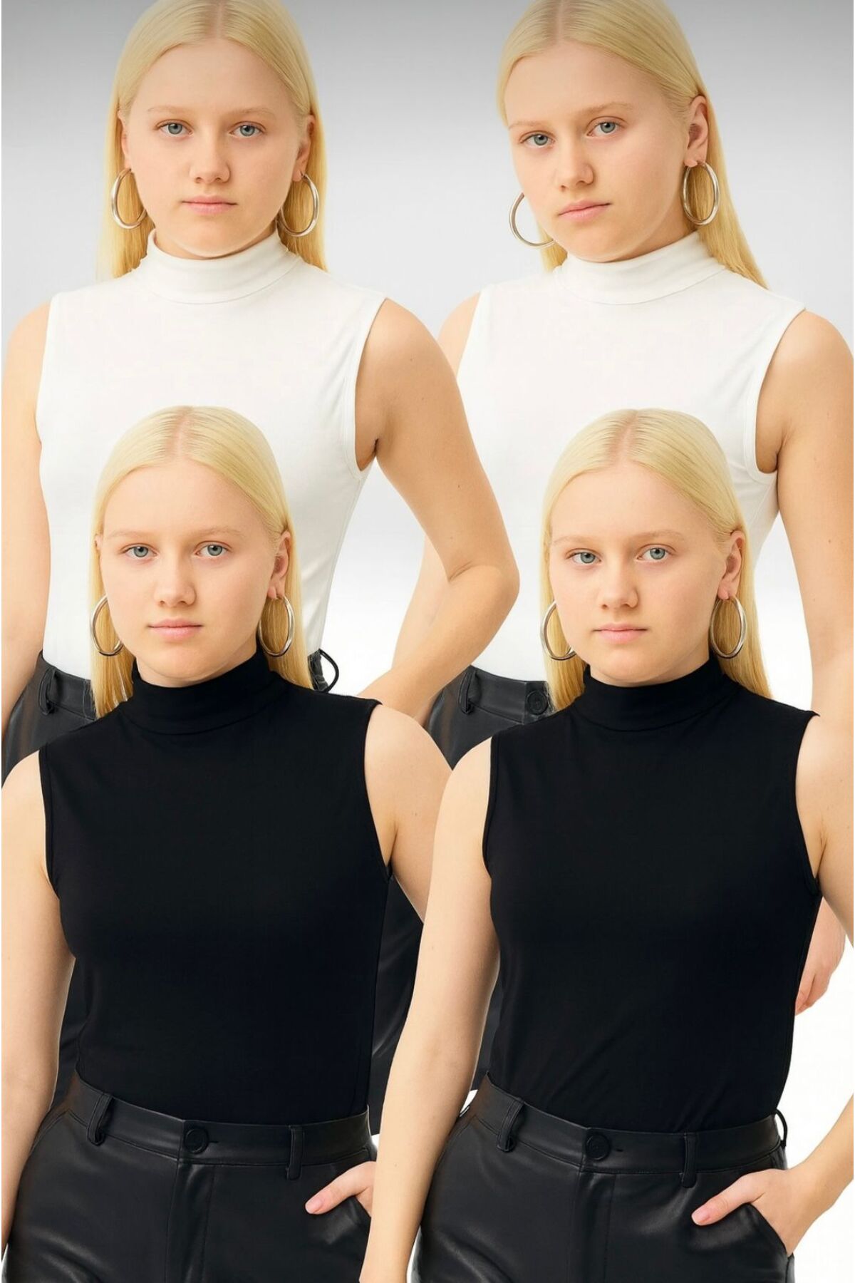 Women's 4-Pairs Zero Sleeve Sleeveless Body VISCOSE Throated Body 4 Fishermen 2 Black 2 White