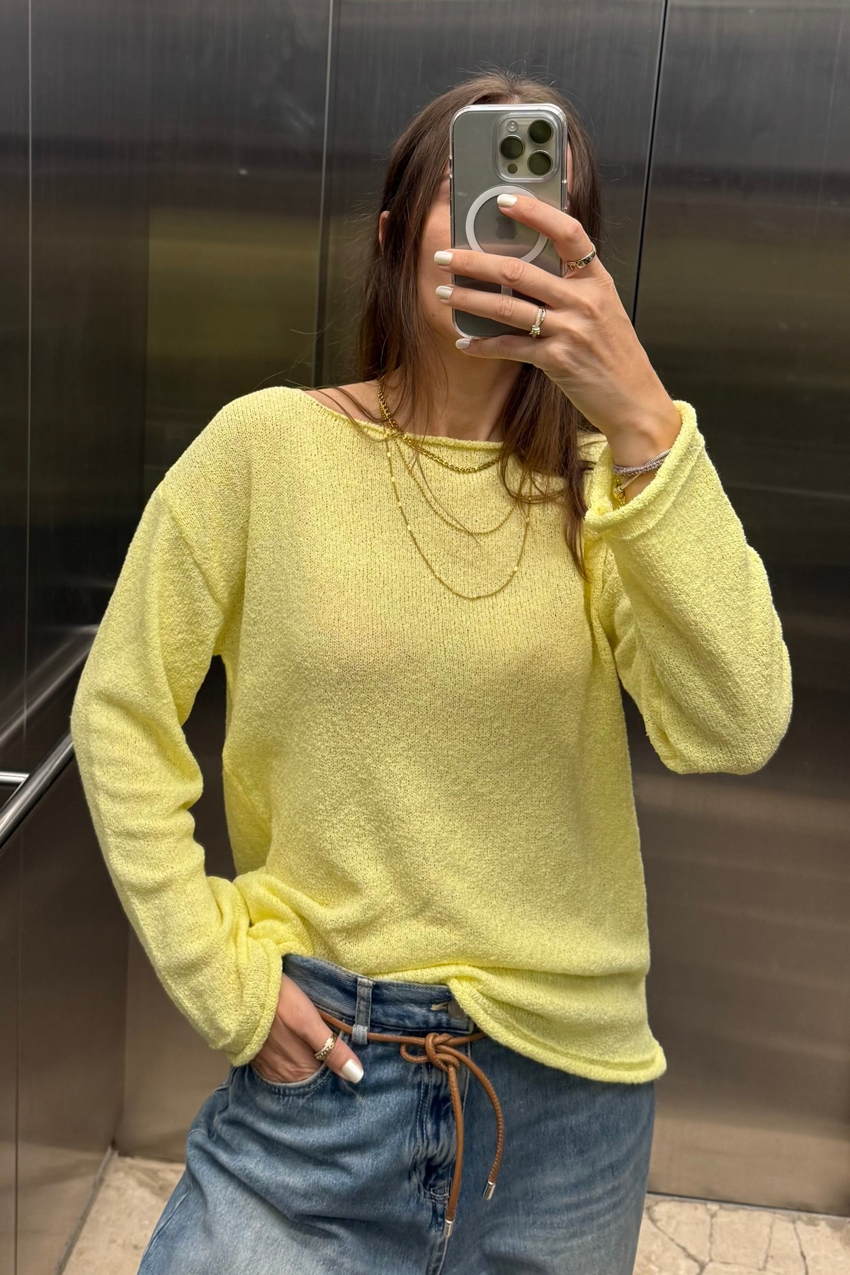 Noi Belis  Basic Oversize Kayık Yaka Dokulu Triko Kazak AW25KZ0032 - Görsel 8