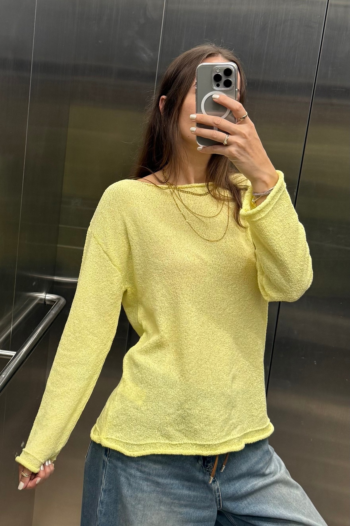 Noi Belis  Basic Oversize Kayık Yaka Dokulu Triko Kazak AW25KZ0032 - Görsel 7