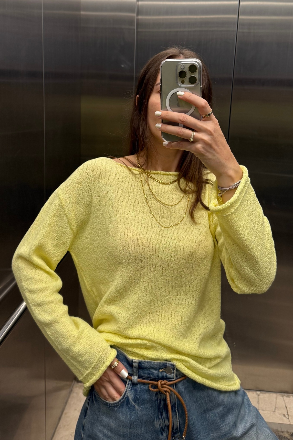 Noi Belis  Basic Oversize Kayık Yaka Dokulu Triko Kazak AW25KZ0032