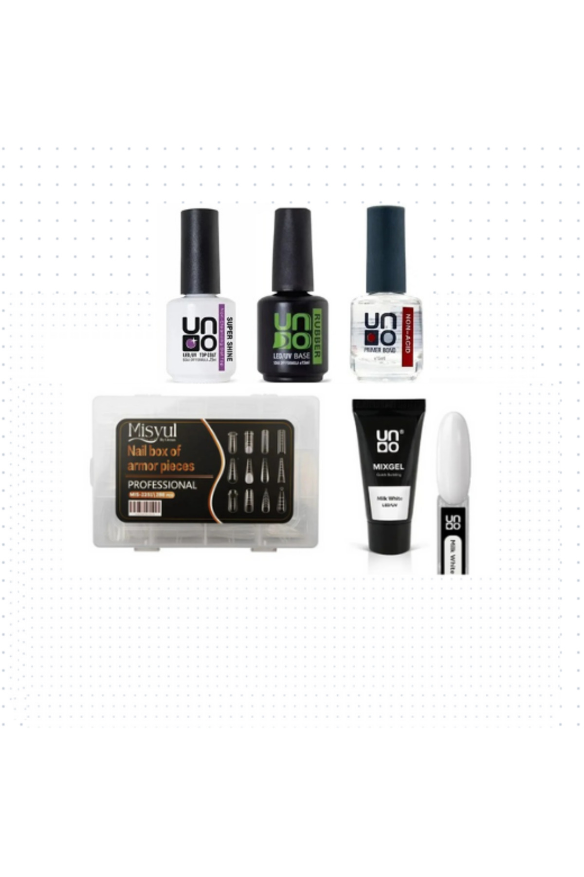 Uno Poly Jel MilkShake 30G+Protez Tırnak Tips Üst Form Jel Tips +BaseCoat-TopCoat-Primer