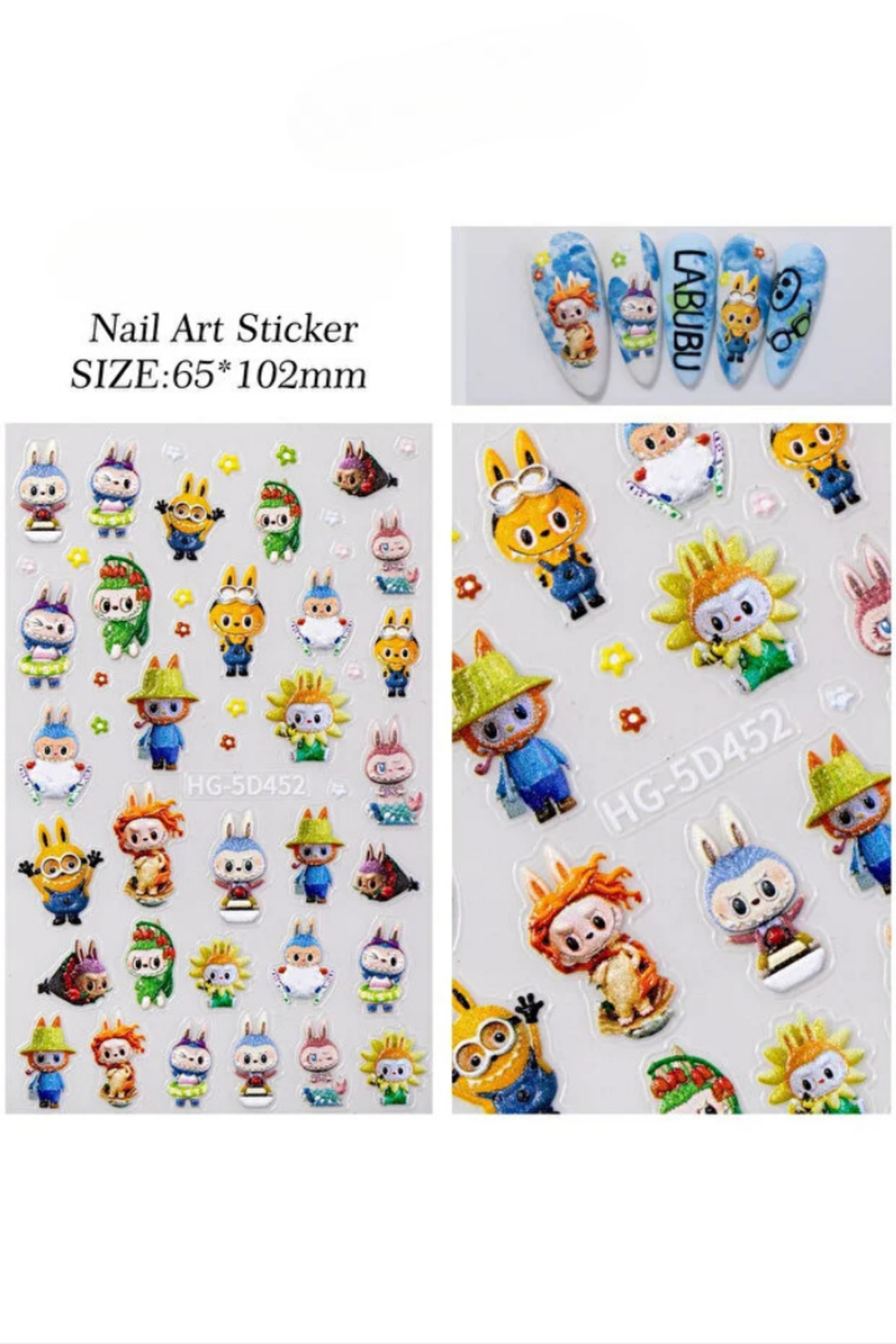 Labubu Tırnak Sticker Protez Tırnak Kalıcı Oje Süsleme, Nail Art Sticker 5D452