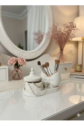 LİZA HOME DECORATION El Yapımı 3’lü Set – Fiyonklu Organizer + Kapaklı Takı K...