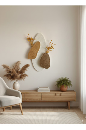 Aslan İskandinav 3 boyutlu beton görünümlü duvar dekoru/bohem 2'li duvar vazo...