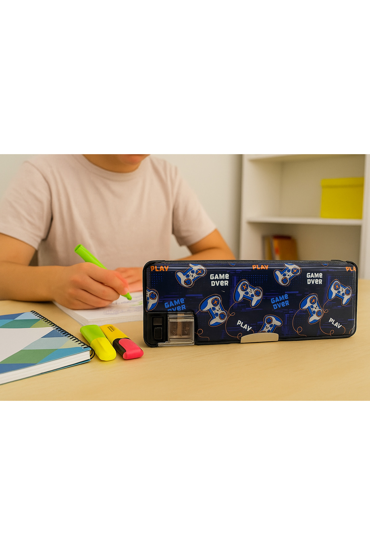 FixPoint Çift Taraflı, Çift Kalemtıraşlı, Cüzdan Tipi Mavi Kalem Çantası/Kalemlik