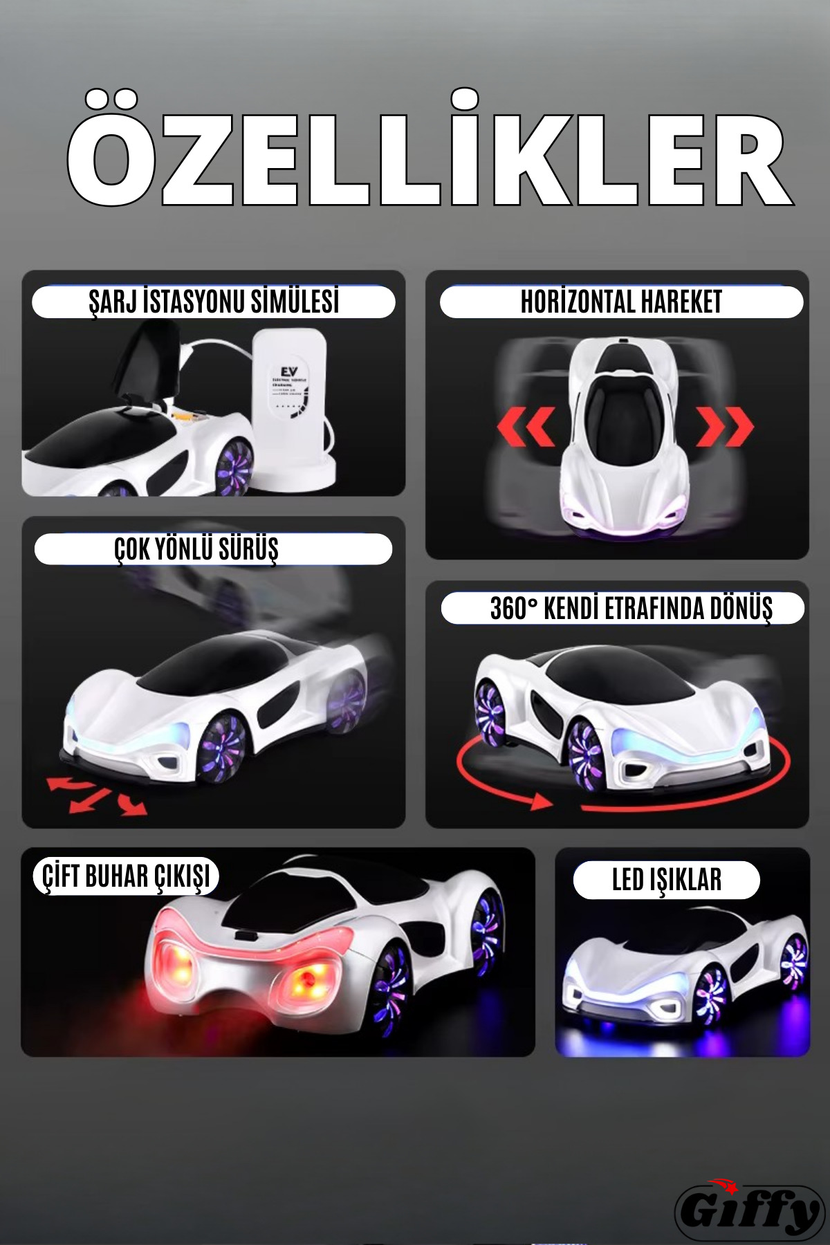 giffy Oyuncak Uzaktan Kumandalı Şarjlı Elektrikli Araba 4X4 Şarj İstasyonlu Led Işıklı Sesli Müzikli RC fotoğrafı 3 (önizleme)