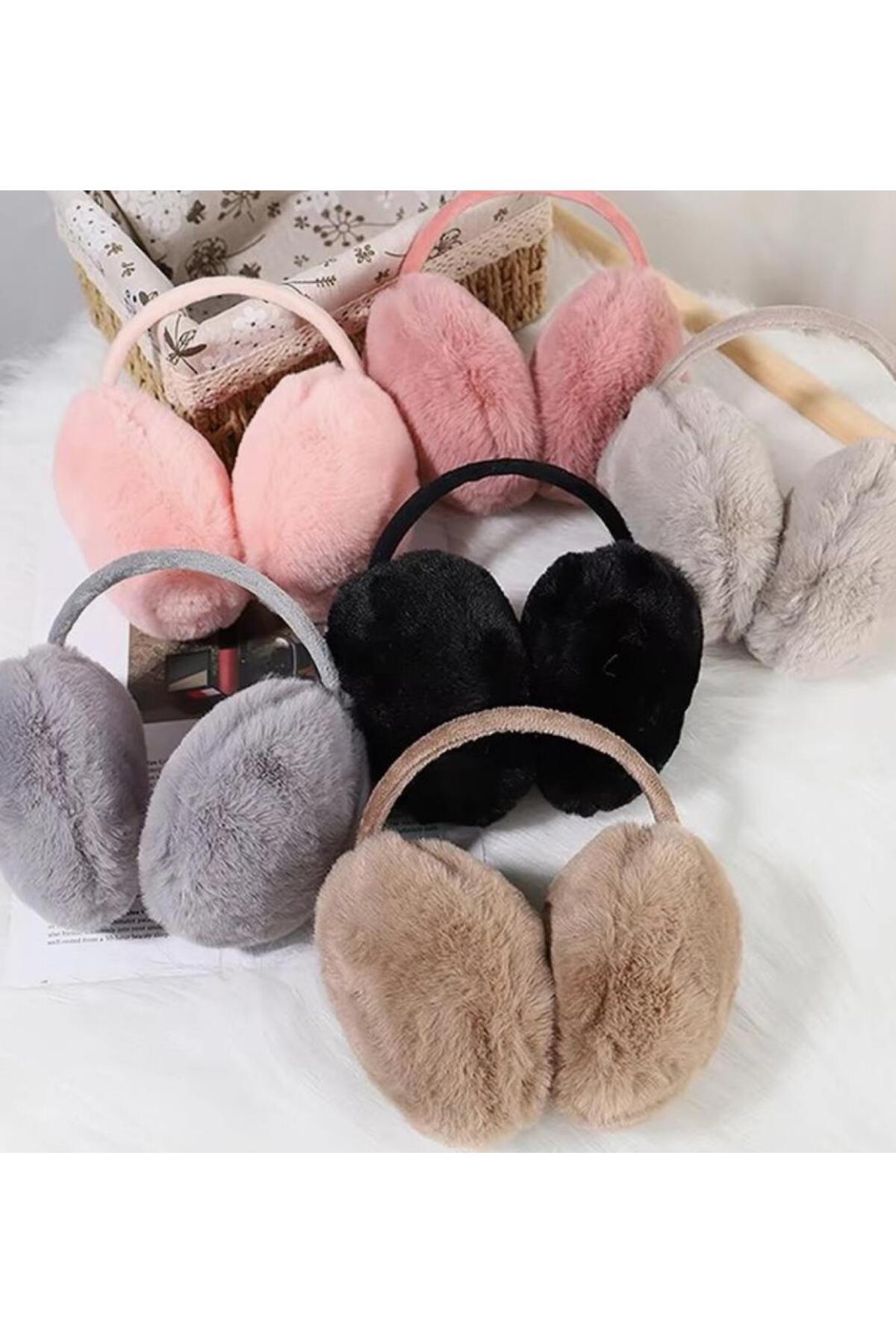 Wearflawless Bej Peluş Katlanabilir Kulaklık ,Soğuktan Koruyucu Peluş Kışlık Kulaklık, Sevgililer Günü Hediyesi görsel 4