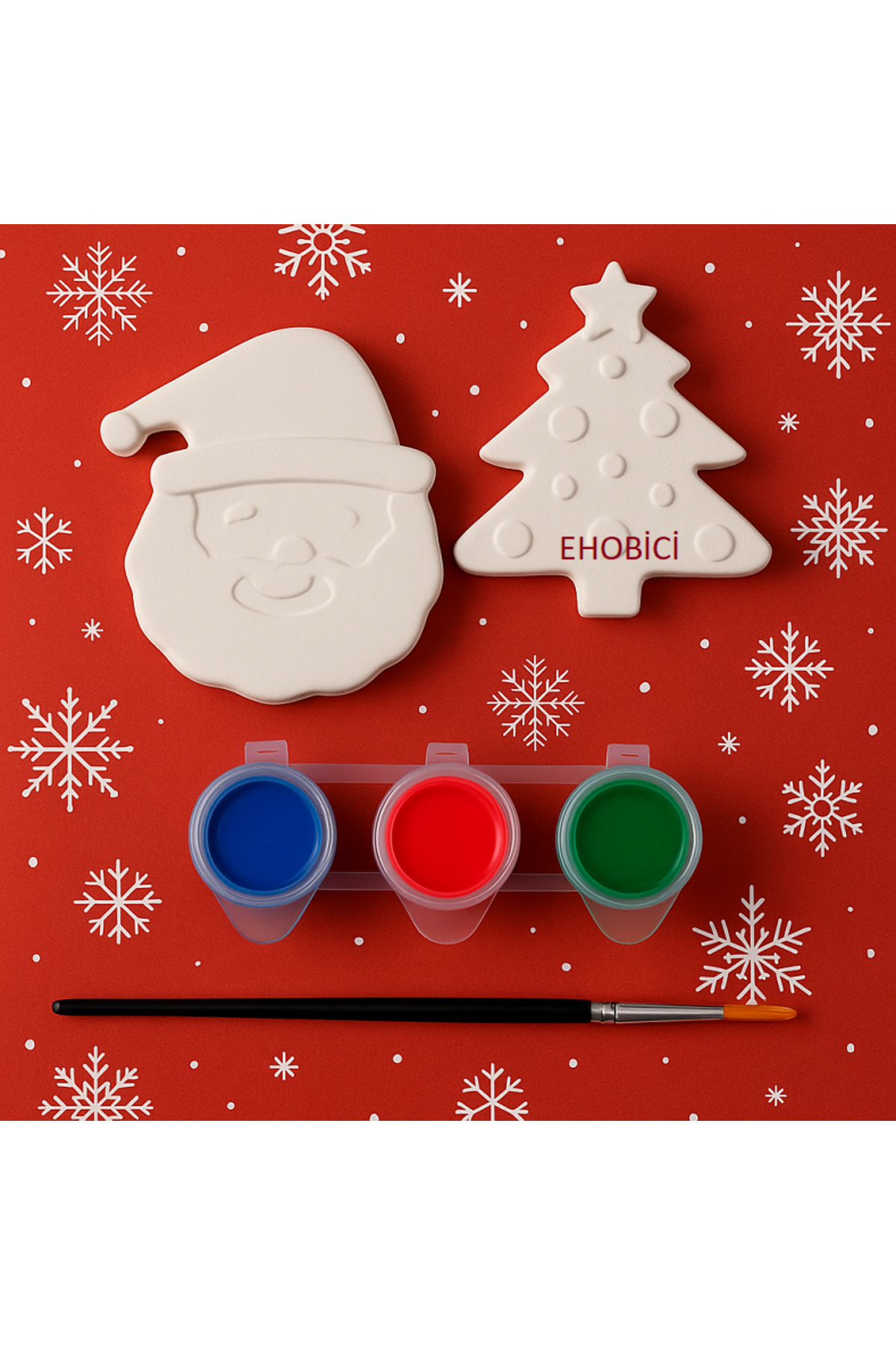 ehobici Taş Boyama Seti Yılbaşı 3 Renk Akrilik Boya 5ml + Fırça