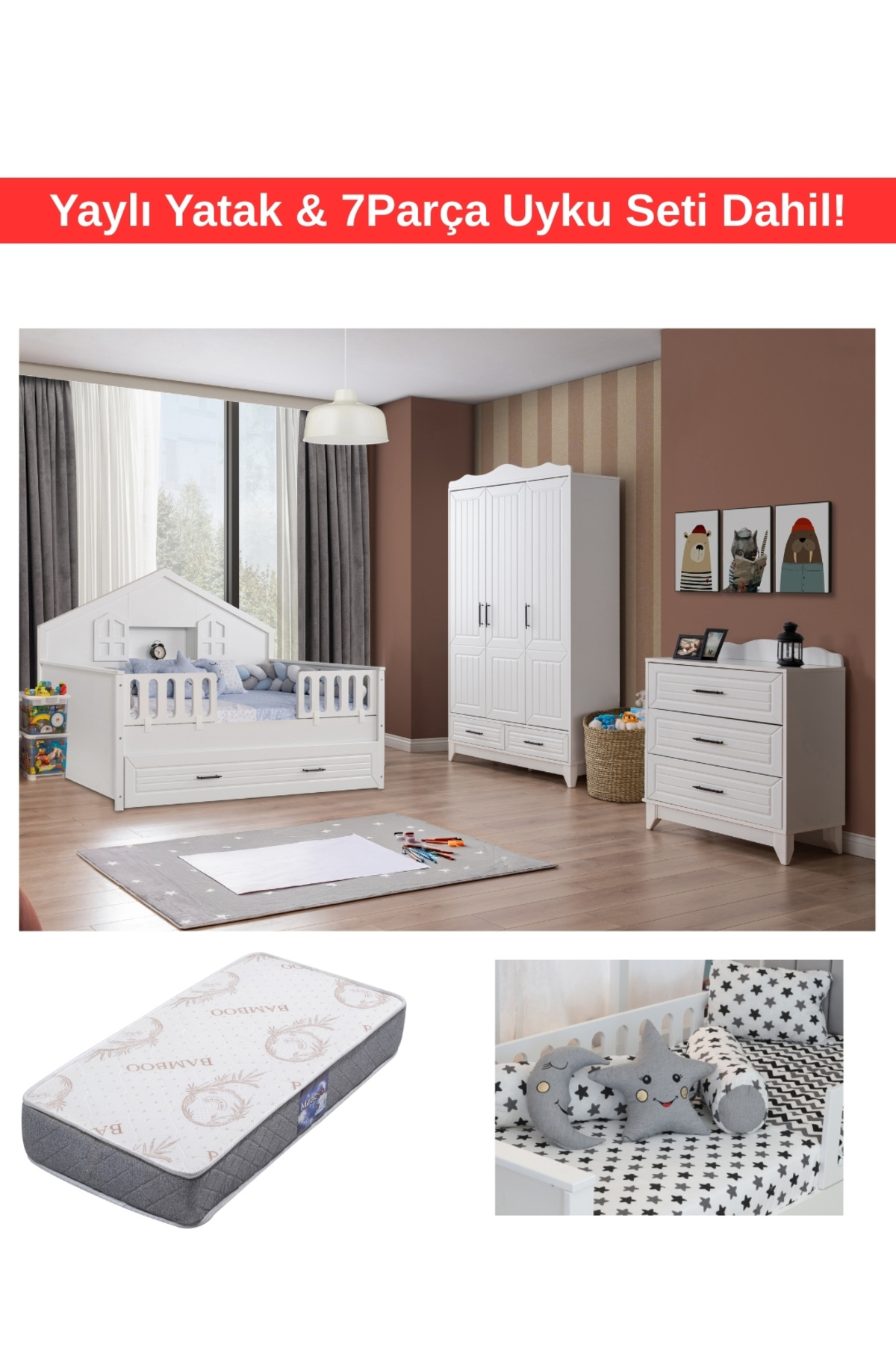 miracool Ottoman Montessori Bebek ve Çocuk Odası / Yatak ve 7Parça Uyku Seti Dahil /Ücretsiz Kurulum