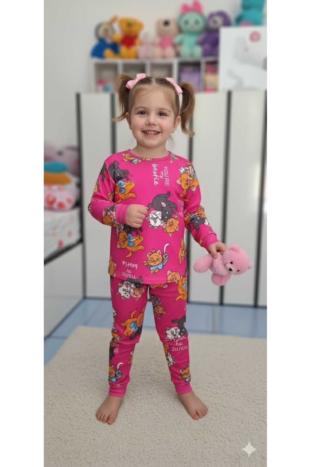 Yalçınoğlu Kids Kız Çocuk Pijama Takımı I Uzun Kollu Rahat Ev Giyim I Pamuklu - Yumuşacık Kız Çocuk Takım fotoğrafı 4 (önizleme)