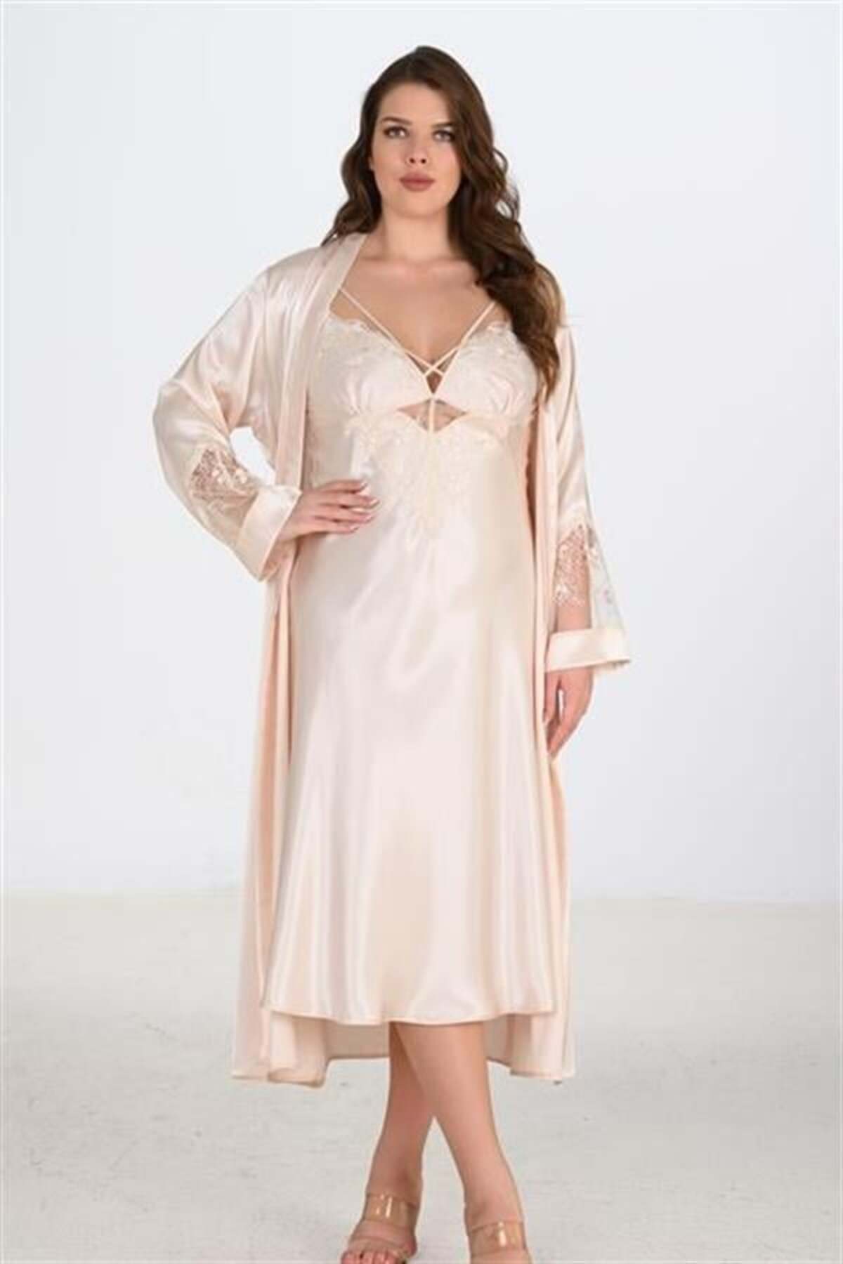 CHI'LA Collection 2li Fildişi Sabahlık Takımı Bigsize 6222