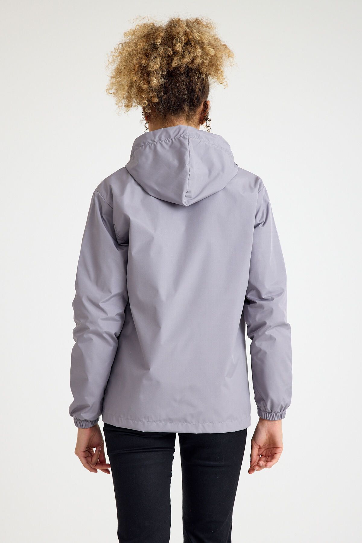 comstar  Kadın Astarlı Kapşonlu Gri Rüzgarlık & Yağmurluk - Görsel 4