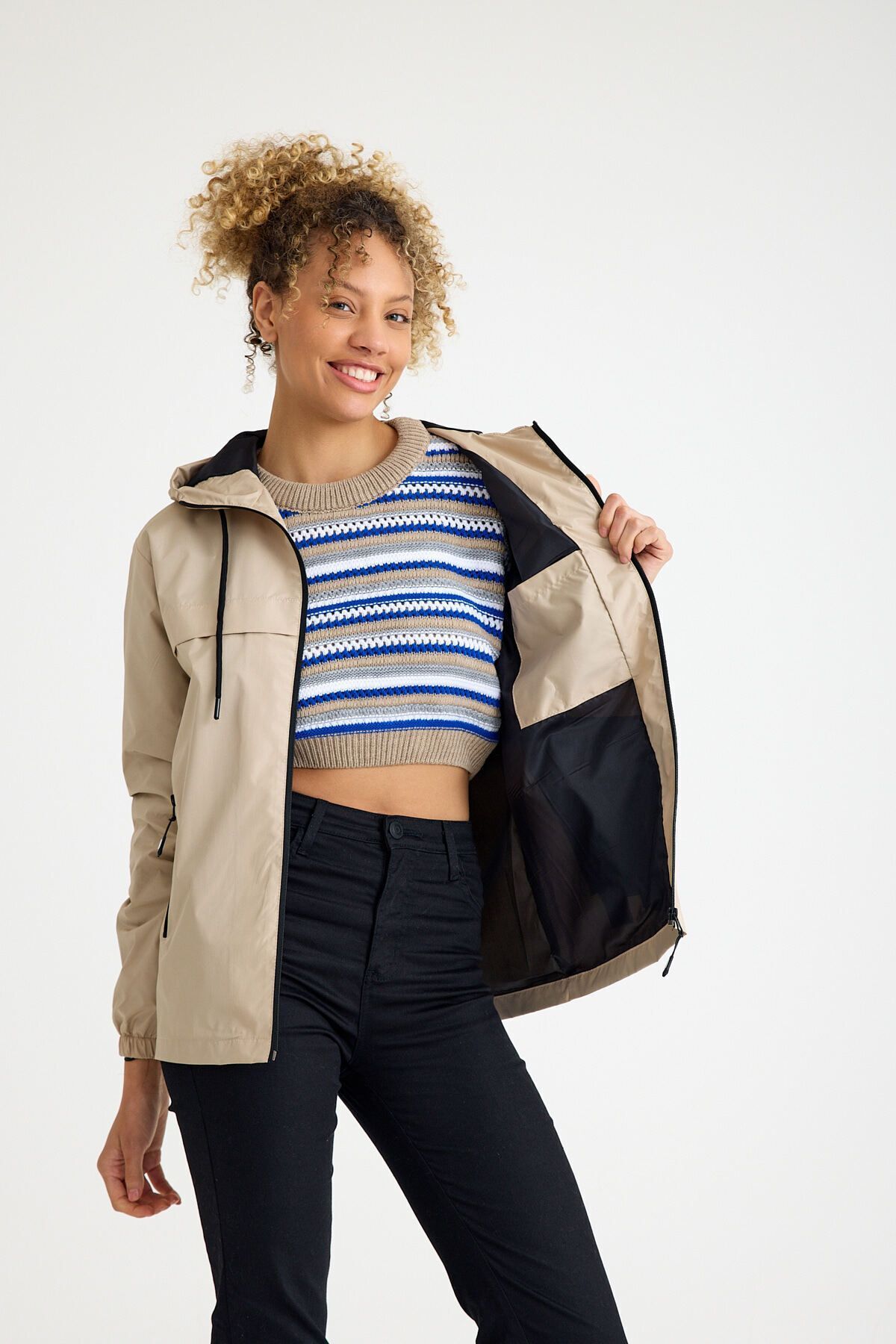 comstar  Kadın Astarlı Kapşonlu Taş Rüzgarlık & Yağmurluk - Görsel 3