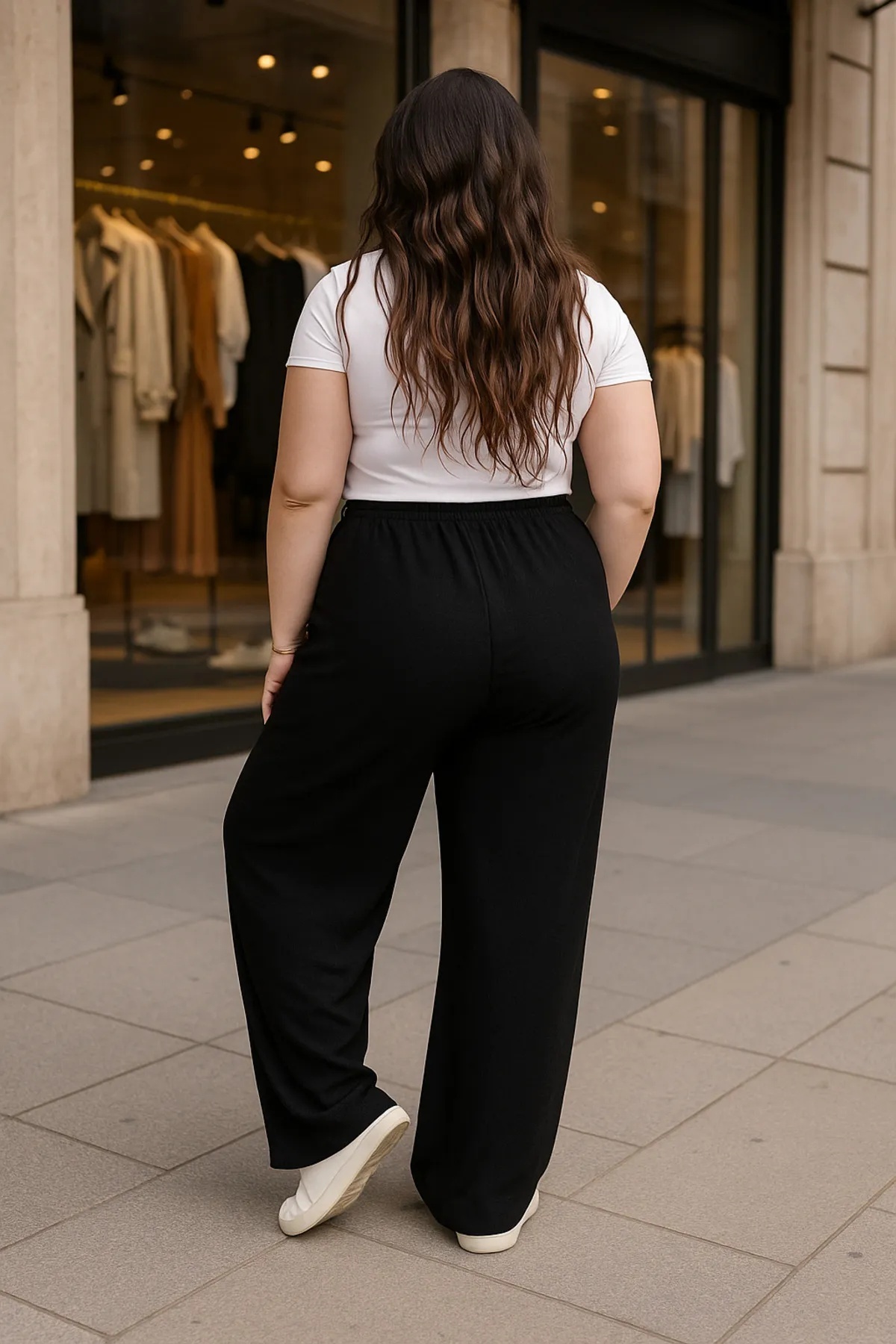 RİNNEAS  Kadın Siyah Büyük Beden Baggy Bol Kesim Pantolon ALTI Esnek Rahat Kumaş Eşofman Altı ŞAH MODAhjn - Görsel 4