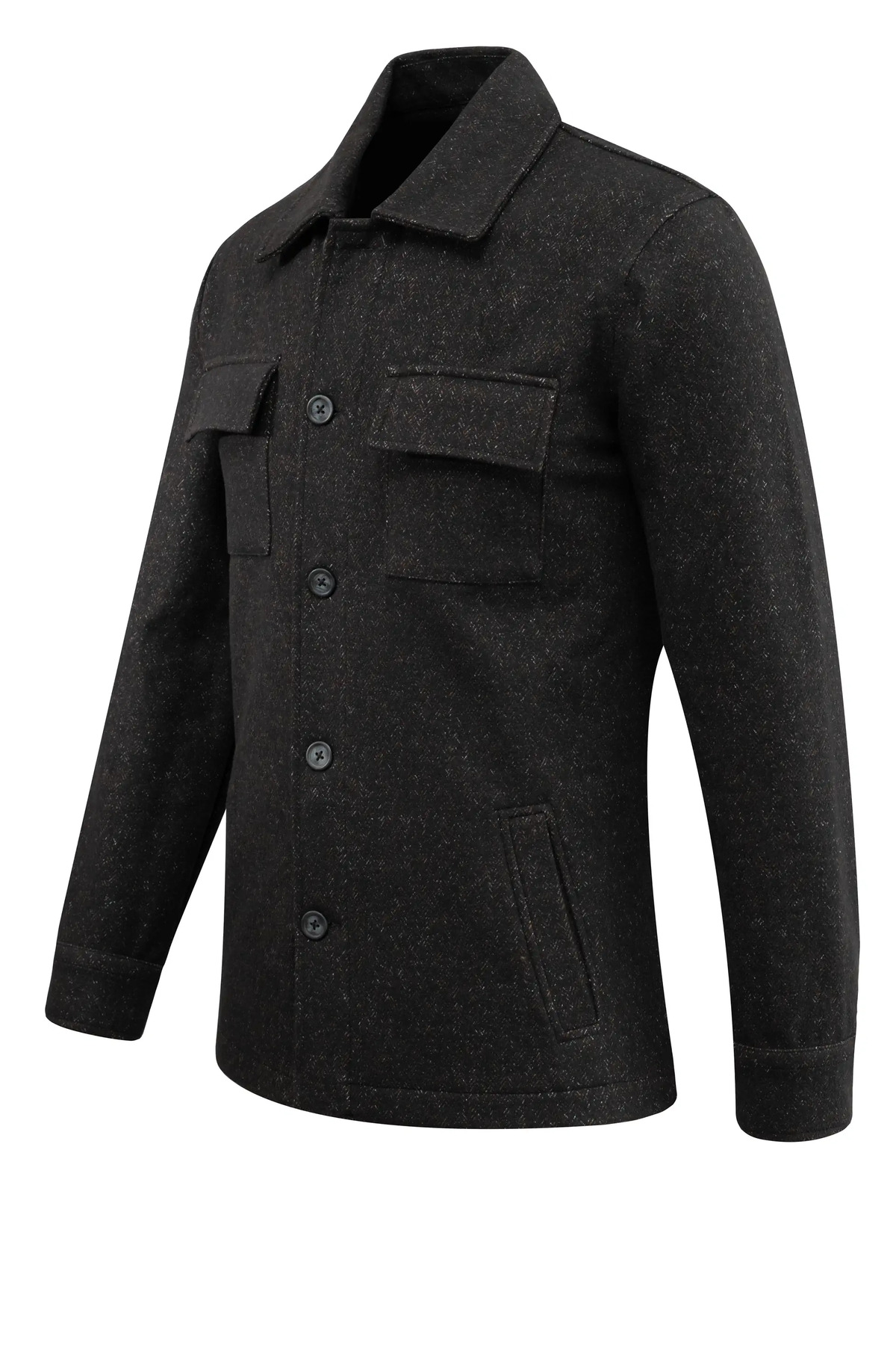 Çizgi Triko  Erkek Kışlık Kumaş Siyah Hırka Noktalı Zikzak Desenli Klasik Kalıp - 5232G - Görsel 3