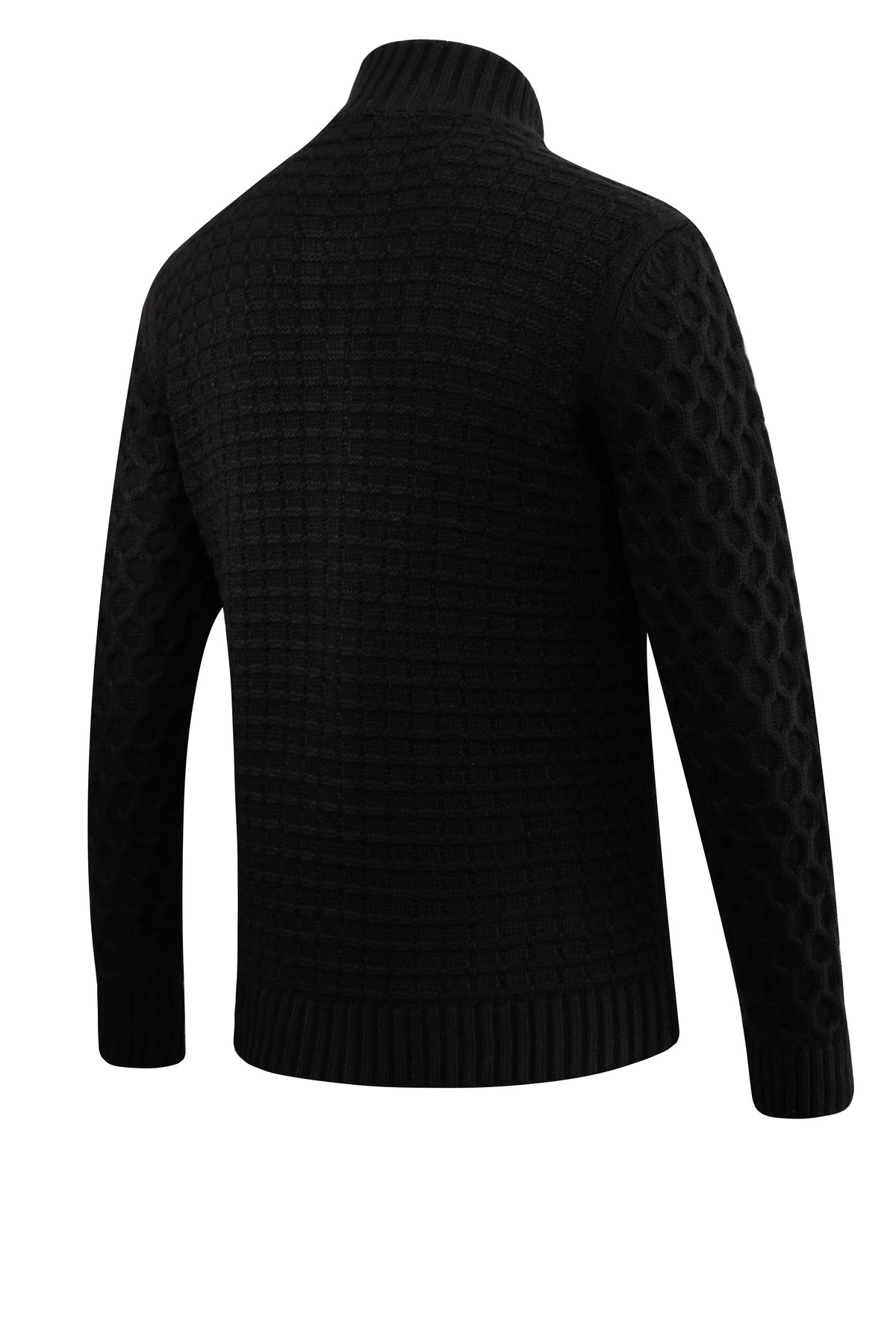 Çizgi Triko  Erkek Kalın Örgü Triko Siyah Hırka Düğmeli ve Fermuarlı Cepli Klasik Kalıp - 5248M - Görsel 5