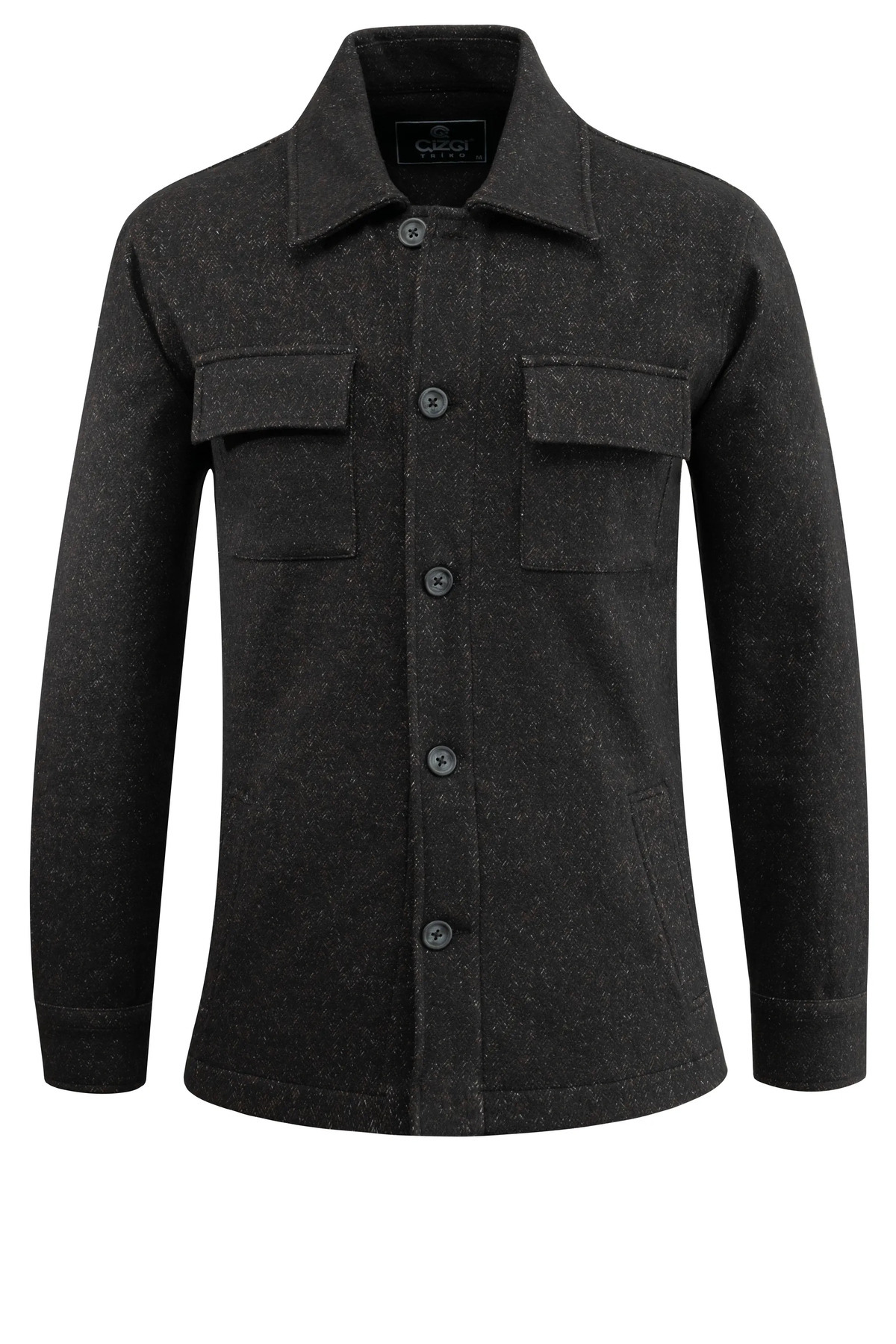 Çizgi Triko  Erkek Kışlık Kumaş Siyah Hırka Noktalı Zikzak Desenli Klasik Kalıp - 5232G