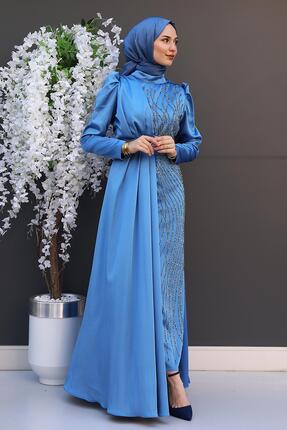 giz astore Yonca Pelerin Abiye Mavi