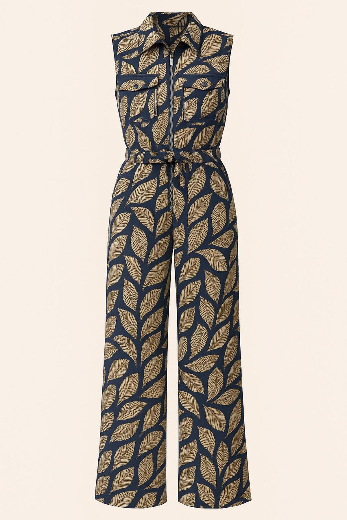 Genel Markalar yaprak desenli tulum -lacivert