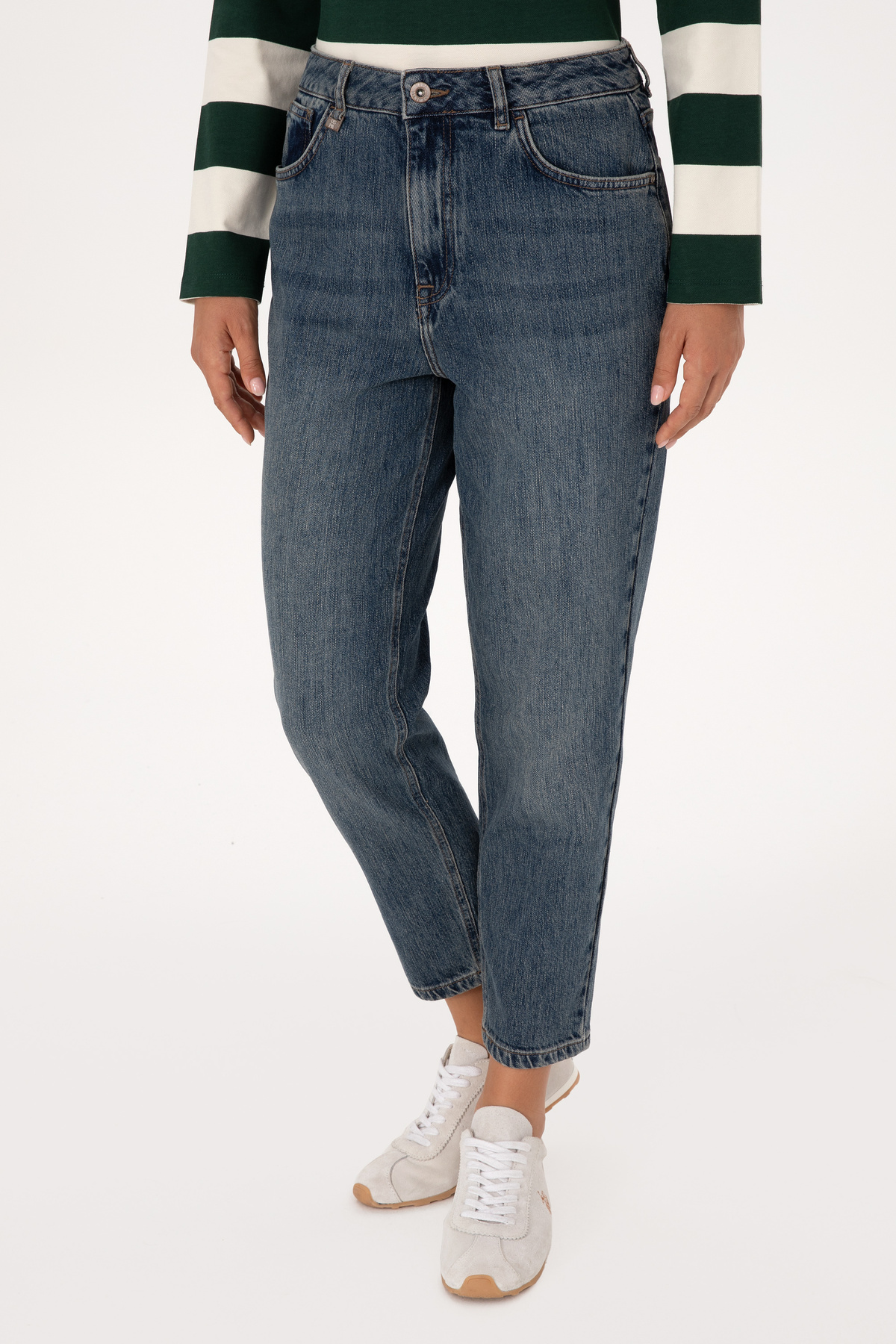 U.S. Polo Assn. Kadın Yeşil Mom High Waist Fit Jean Pantolon 50308815-DN0030 görsel 2