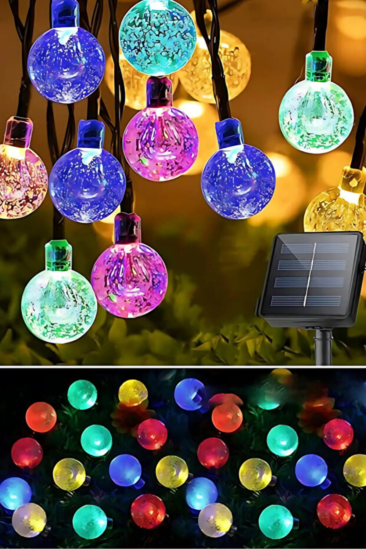 AKBU Renkli Solar Güneş Enerjili 50 Led Top Bahçe Aydınlatması RGB 8 Fonksiyonlu Aydınlatma