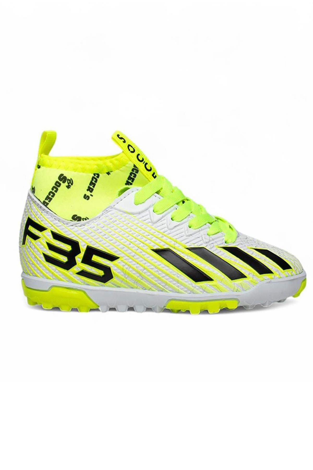 Bys White Yellow Boys' Halısaha Shoes with Socks