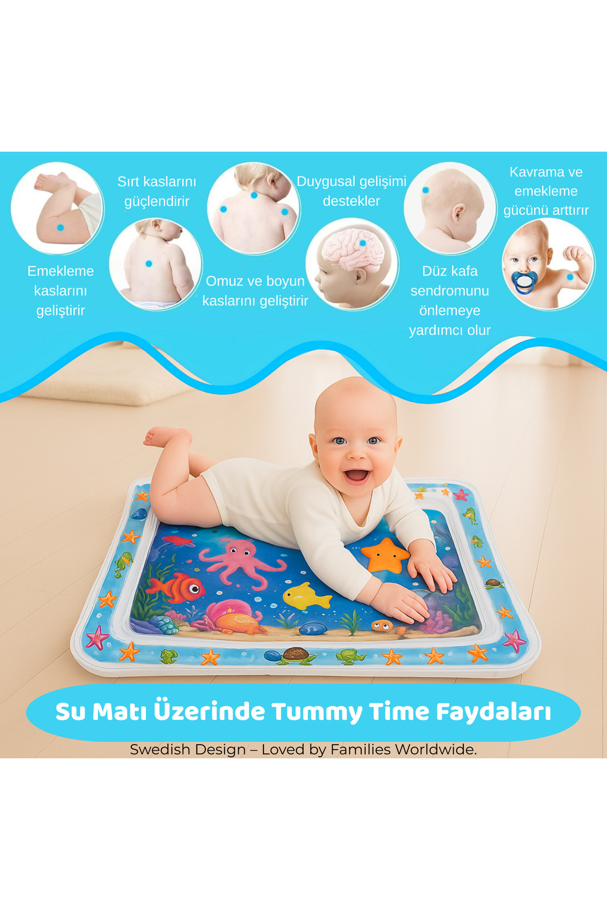 Sweden Baby Bebek Su Oyun Matı (Tummy Time) – Test Raporlu, Sızdırmaz ve BPA’sız fotoğrafı 2 (önizleme)