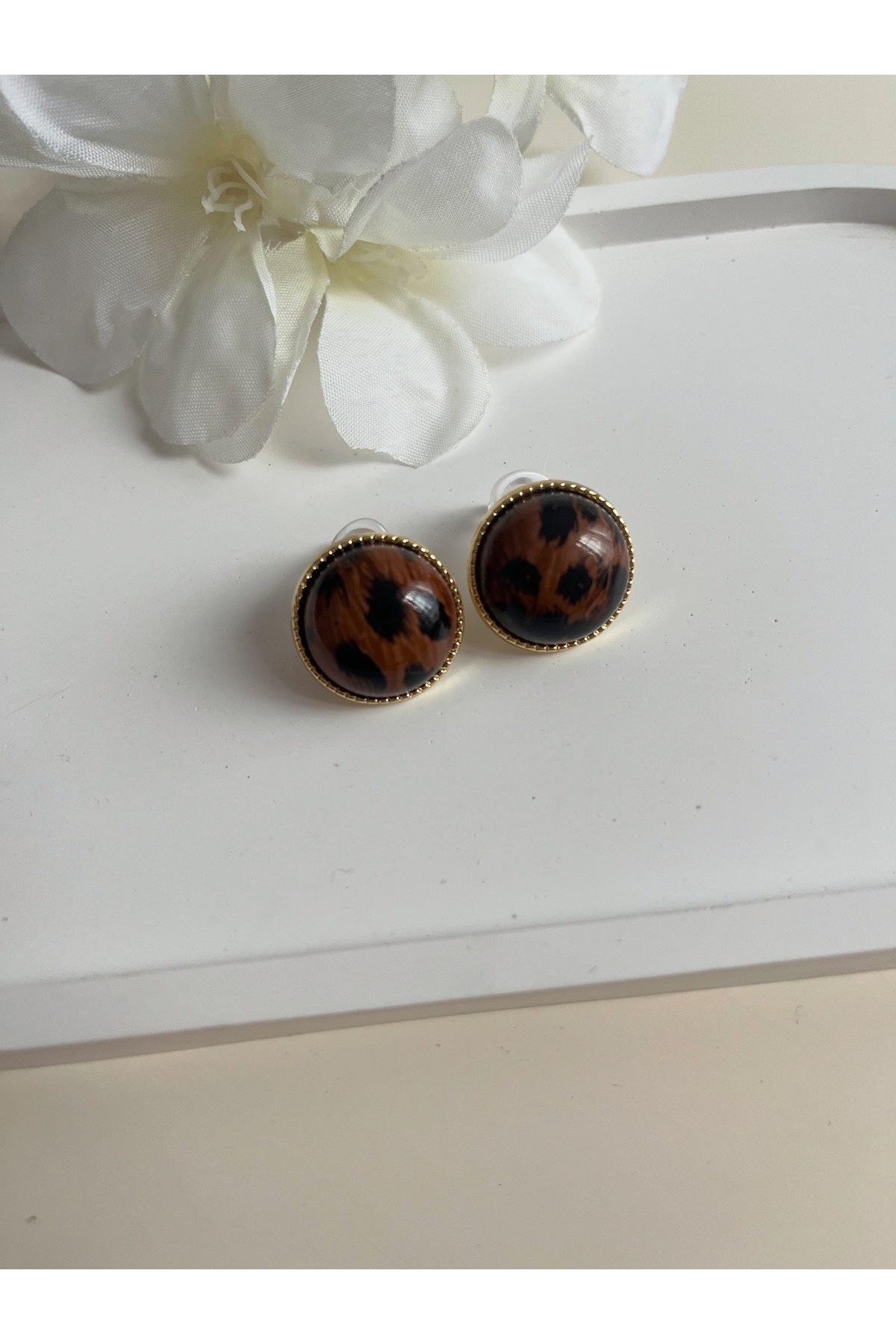 Mini Yuvarlak Leopar Küpe