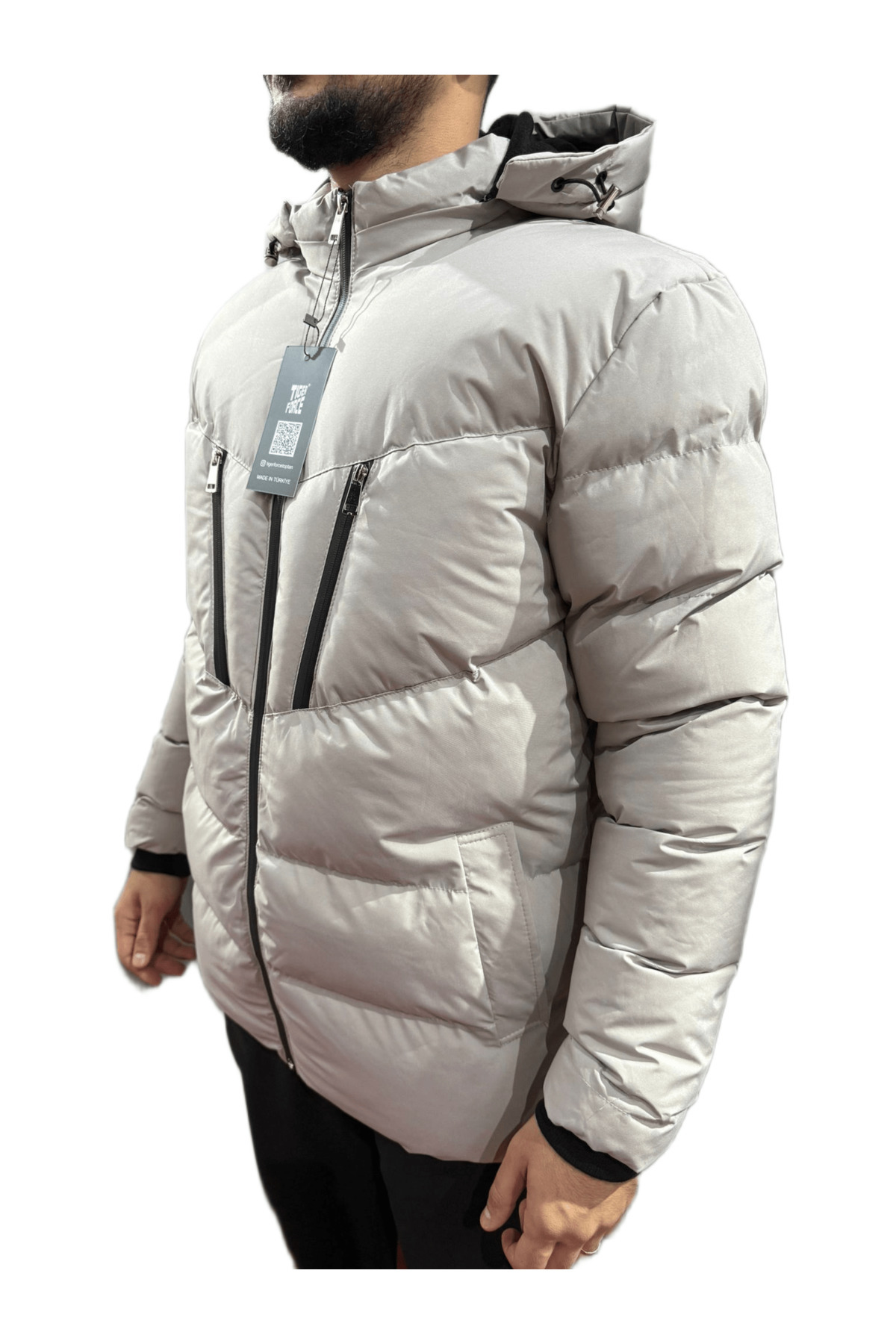 تایگر فورس پالتو زیپ‌دار زمستانی پشمی کرم رنگ