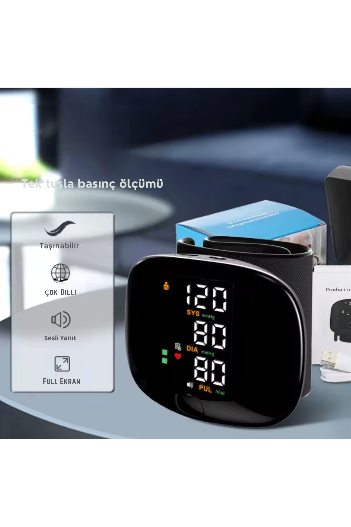 LaraThec Sesli Dijital Bilek Tansiyon Aleti – Akıllı Dokunmatik LCD, Şarj Edilebilir ve Ev Tipi