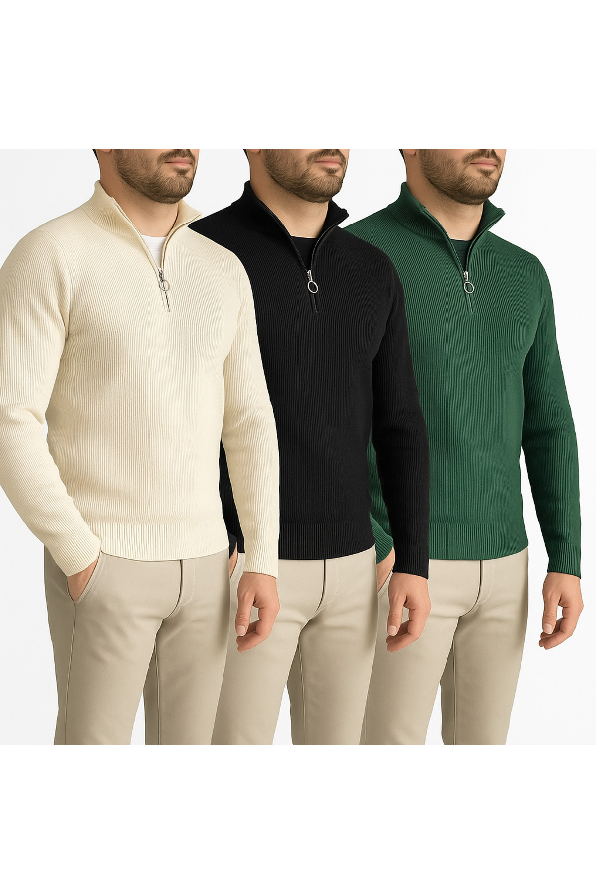 oneoff 3’lü Avantajlı Set Erkek Salaş Yarım Fermuarlı Kışlık Selanik Kazak