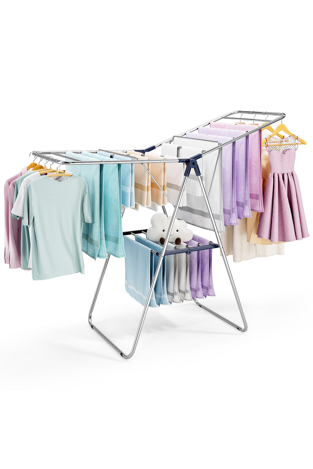 رف تجفيف ملابس فضي قابل للطي بأربع طبقات للغسيل –...