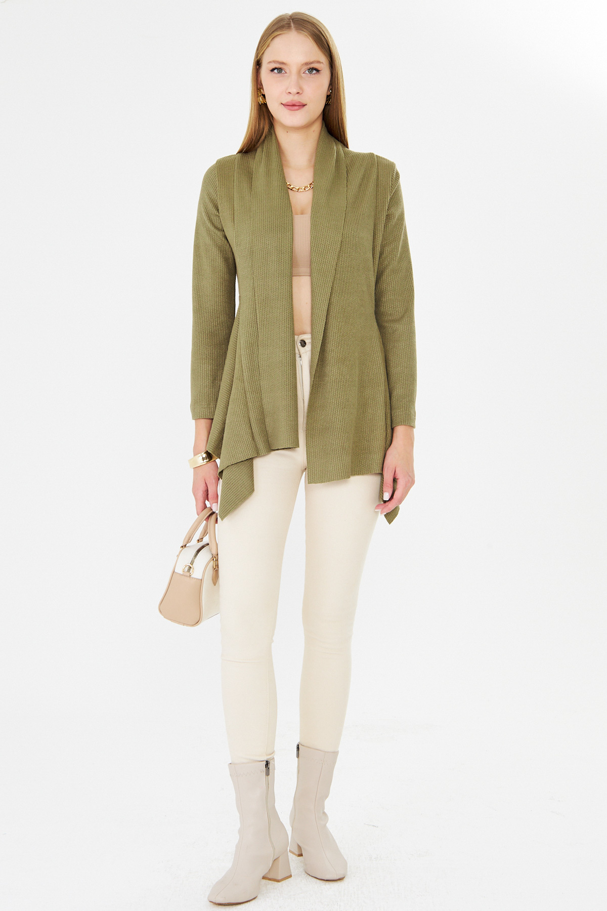 armonika  Kadın Haki Desenli Triko Salaş Hırka ARM-26K001006 - Görsel 6