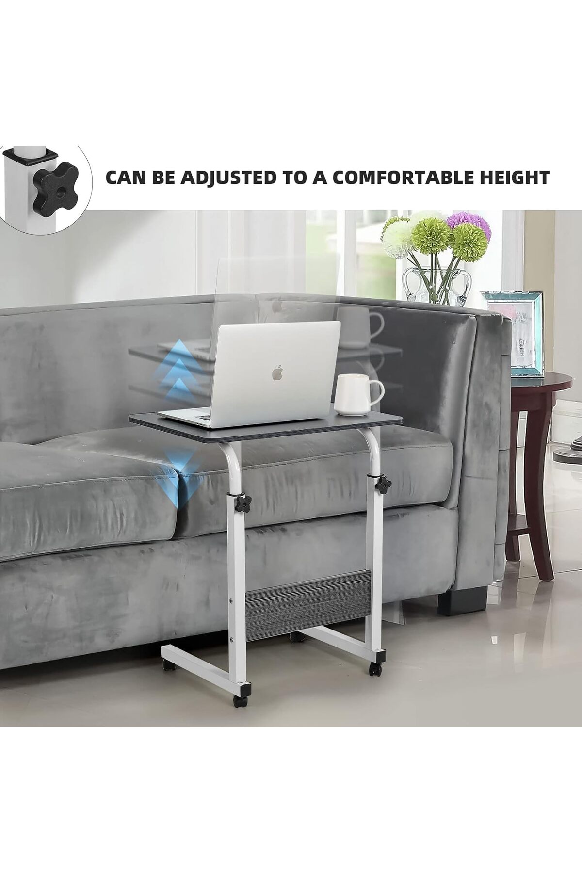 🖥️ طاولة لاب توب قابلة للتعديل 90×40×60 سم – لون اسود في ابيض مع عجلات للسرير والأريكة,مكتب لابتوب