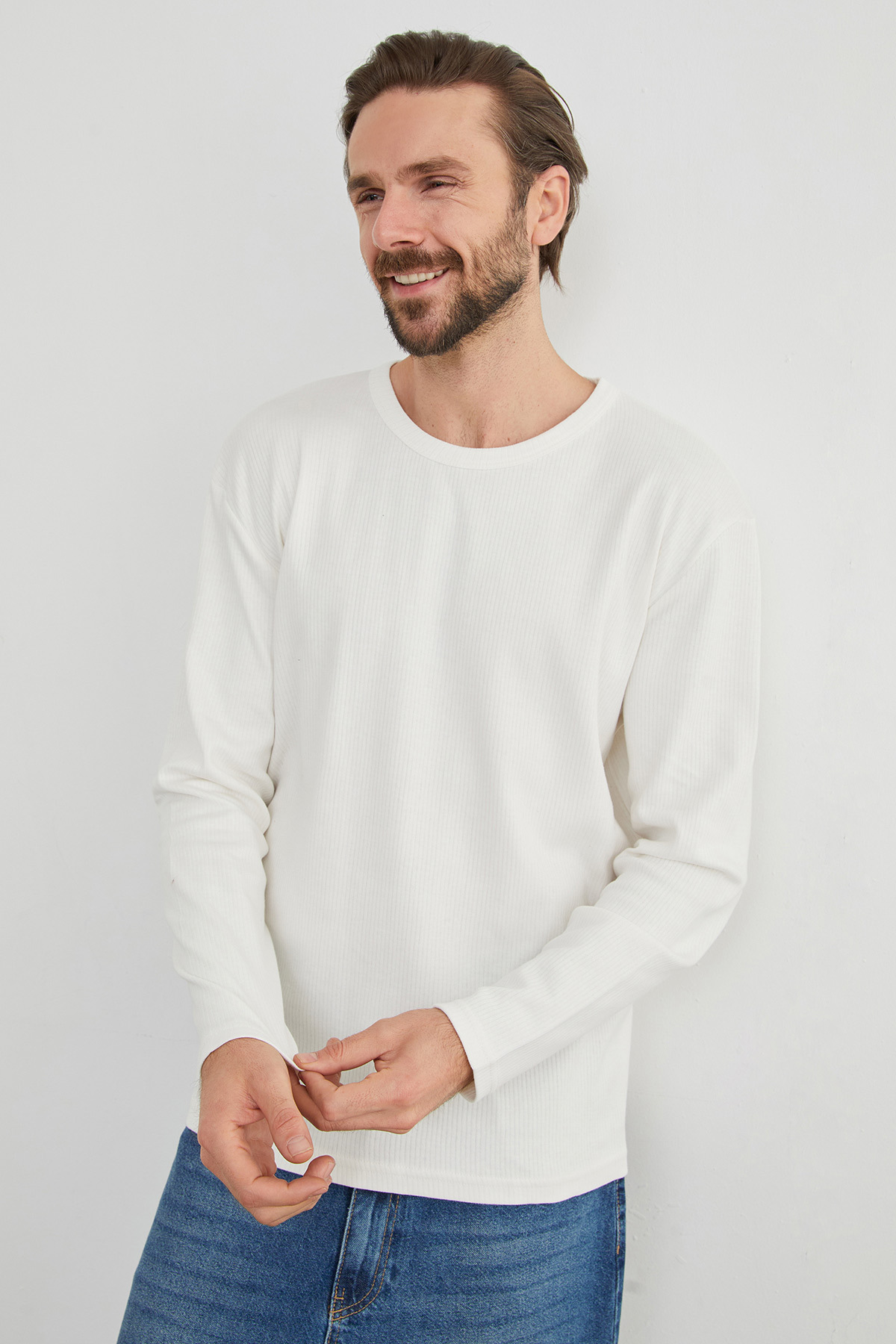 Fulla Moda Fitilli Bisiklet Yaka Likralı Body