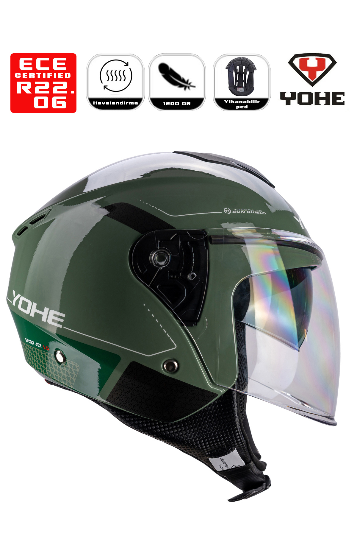 Yohe MOTOR KASKI 852-SHİNY GREEN/ SİLVER