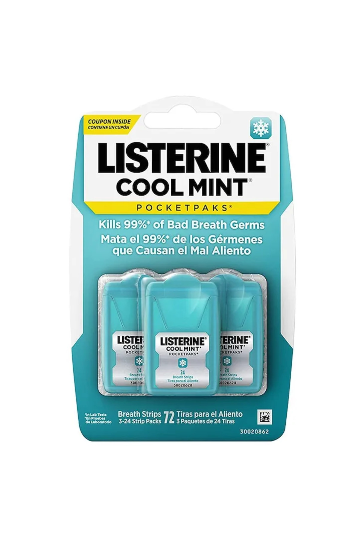 Listerine Vreckové balenia Cool Mint, osviežujúce pásiky na dych, 3 x 24