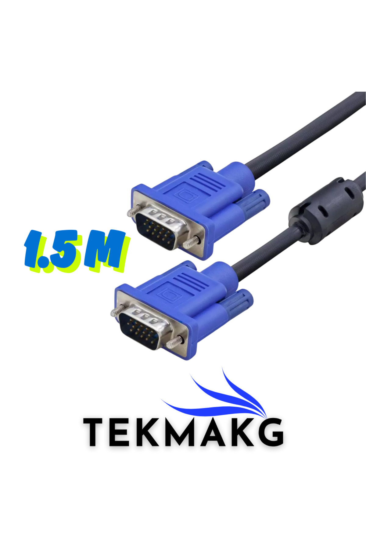 VGA Erkek to VGA Erkek Kablo 1.5 Metre OD 6.0 Siyah | Monitör & Projektör Bağlantısı