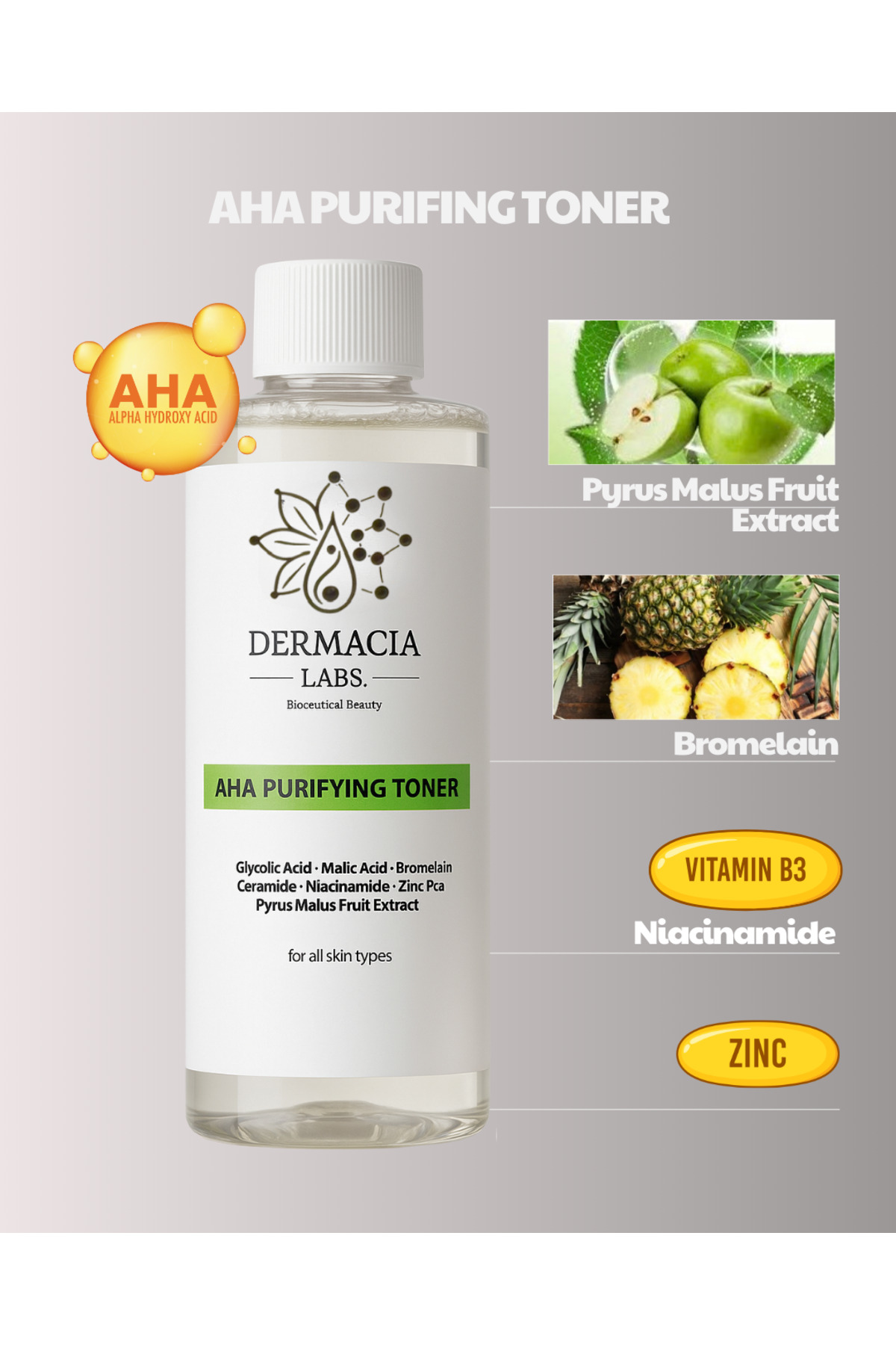 Aydınlatıcı, Leke Karşıtı, Glikolik Tonik, Zinc Pca, Ceramide, Niacinamide 200 ml — DL-TN200 — تصویر 3 از 4