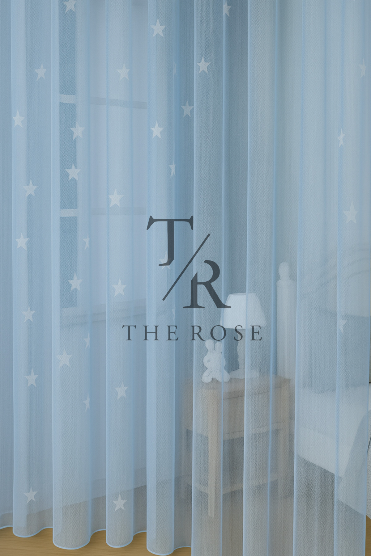 The Rose Mavi Yıldızlı Tül Perde, Erkek Çocuk Odası, Sık Pile, Düz, Sade, Tül Perde, Kornişli, Mavi fotoğrafı 4 (önizleme)