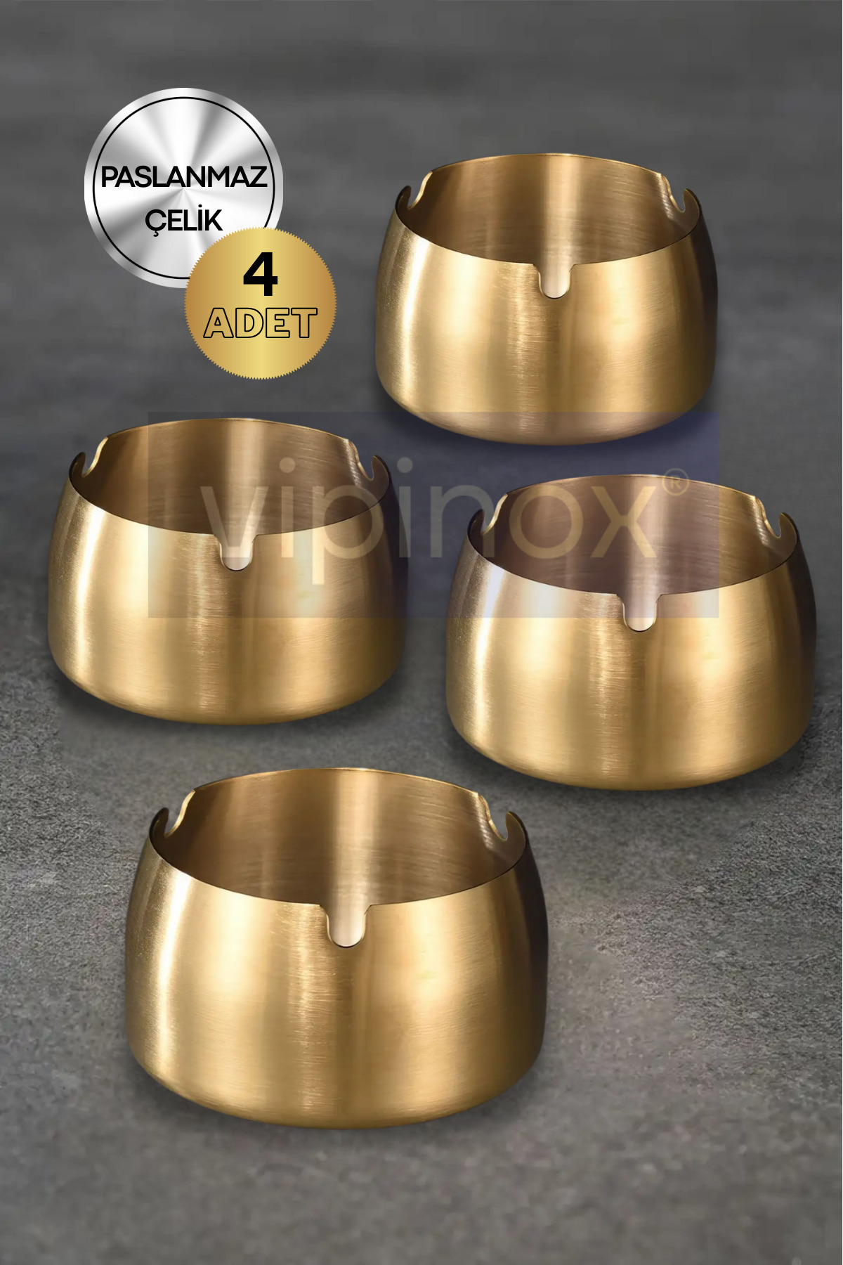 Vipinox 4'lü Gold Metal Küllük Modern Tasarım Şık ve Zarif Küllük Altın Gold Kül Tablası