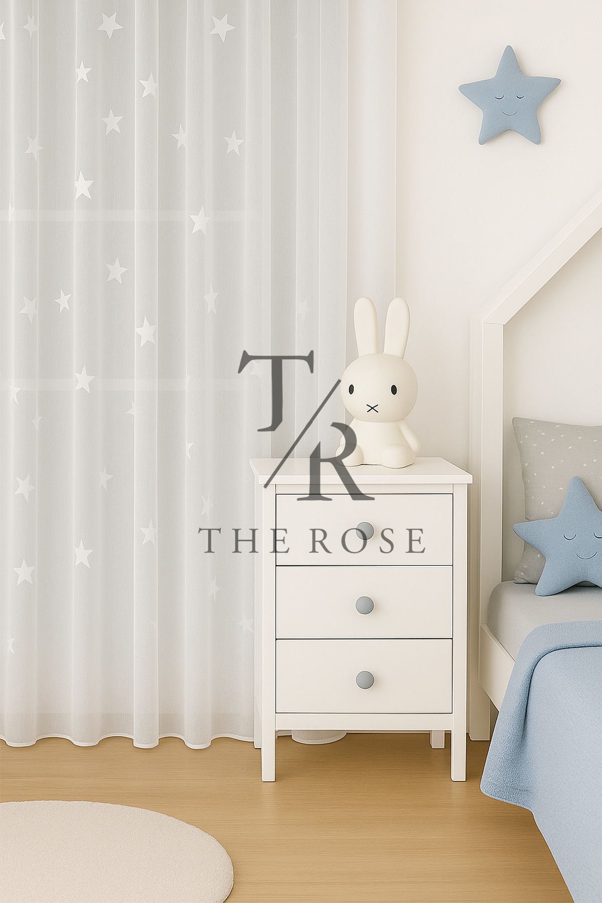 The Rose Beyaz Yıldızlı Tül Perde, Unısex Çocuk Odası, Sık Pile, Düz, Sade, Tül Perde, Kornişli, Beyaz fotoğrafı 3 (önizleme)