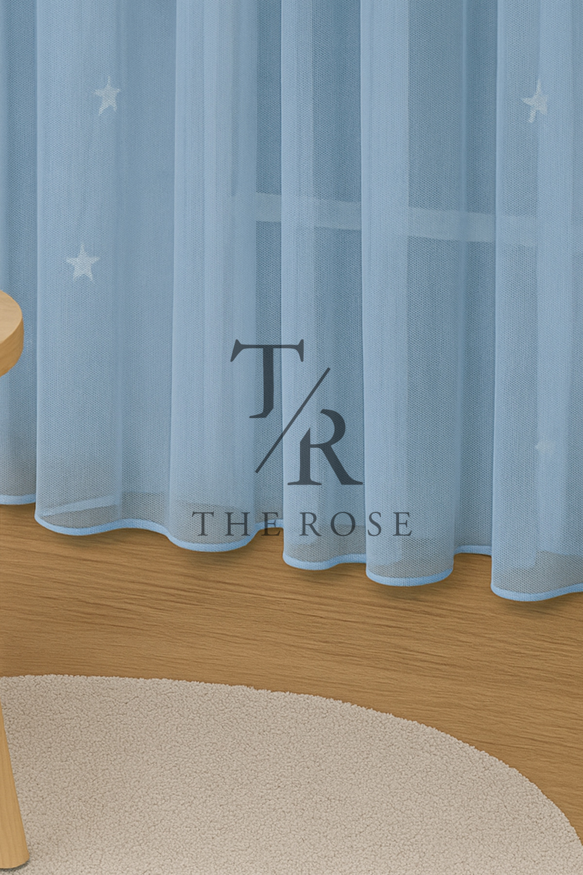 The Rose Mavi Yıldızlı Tül Perde, Erkek Çocuk Odası, Sık Pile, Düz, Sade, Tül Perde, Kornişli, Mavi fotoğrafı 5 (önizleme)