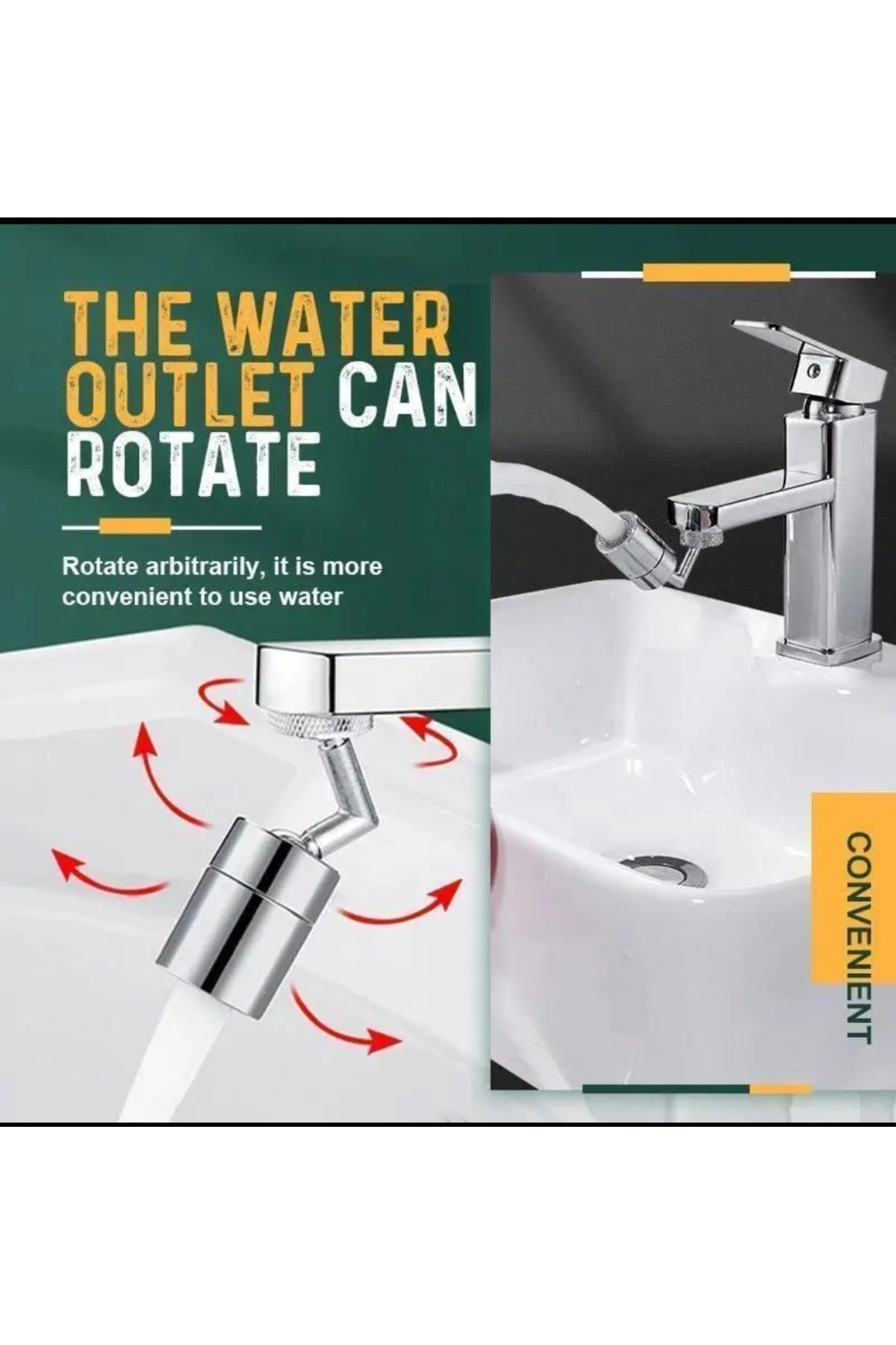 ORGANICYOU YIWU 720 Derece Dönebilen Sıçramaya Karşı Koruyucu Musluk Püskürtücü, ABS & Paslanmaz Çelik