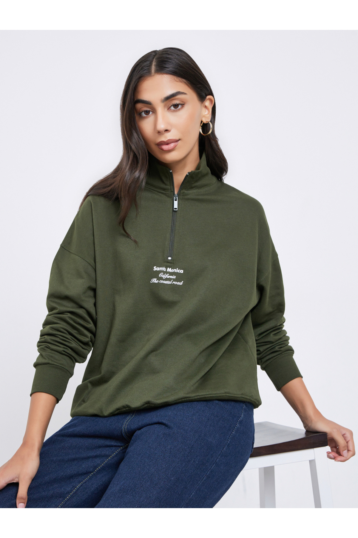 Styli Regular Fit Half Zip Slogan Sweatshirt
