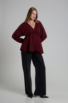 Lynmama MES202 Bordo Modern Hamile Bluzu – Şık ve Rahat Tasarım |Geniş Kesim