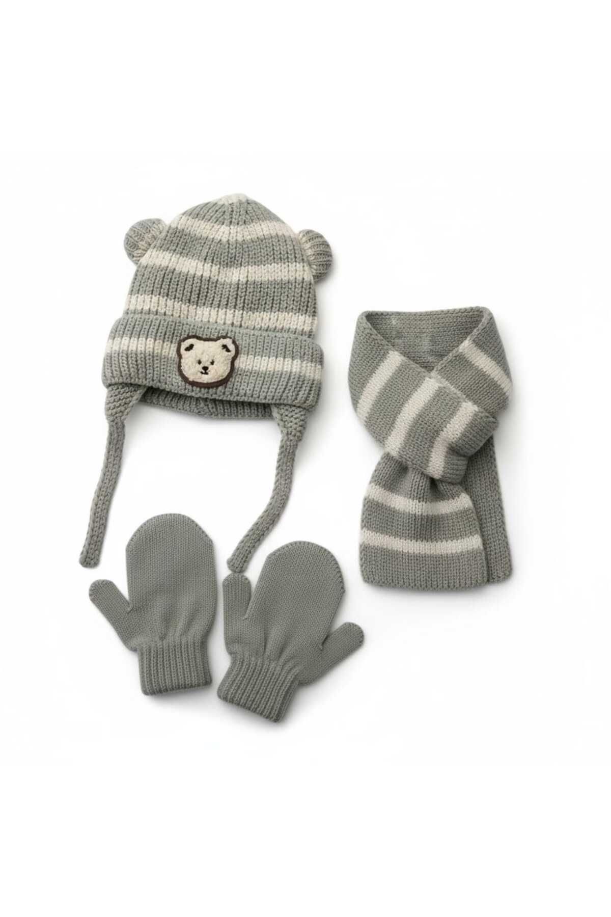 Aware Time Kitti 0-12 Ay Erkek Bebek & Çocuk Aksesuarlı İçi Polarlı Atkı Bere Eldiven 3'lü Takım fotoğrafı 2 (önizleme)