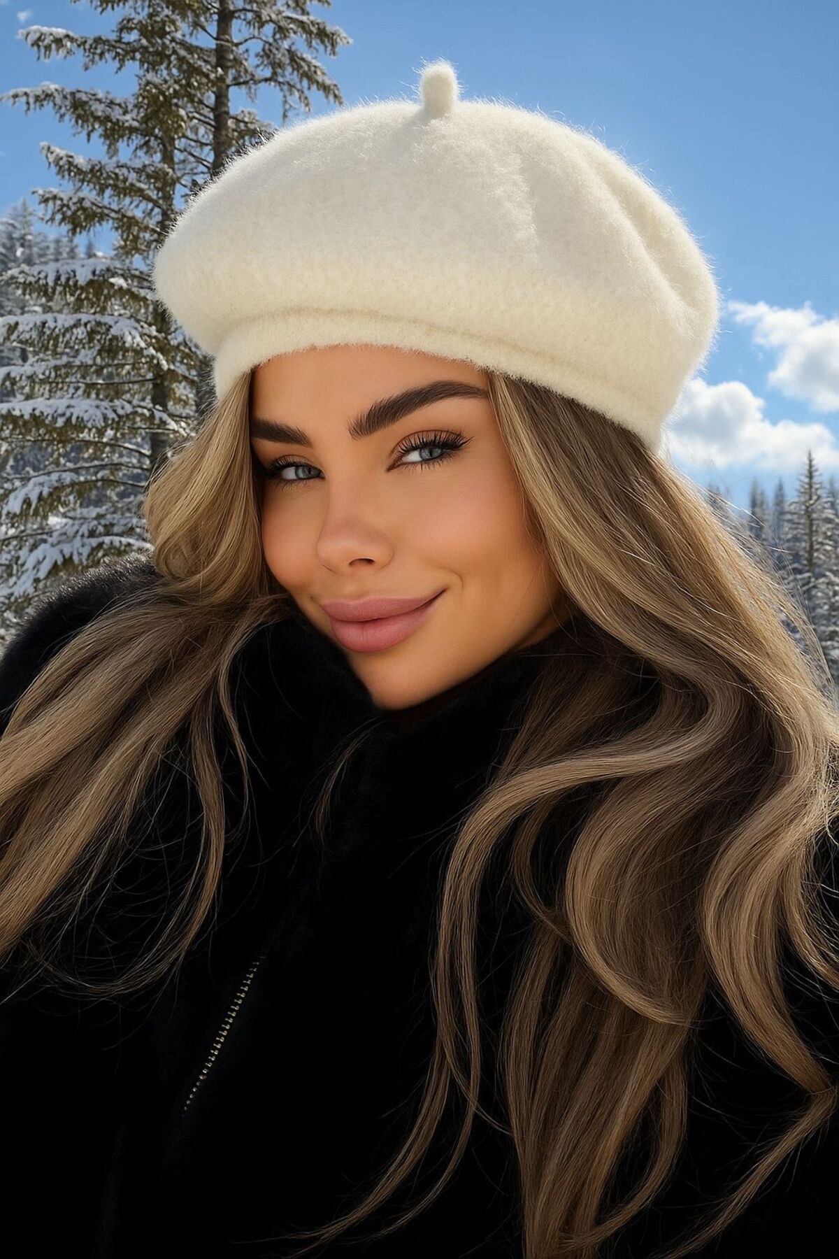 Goldmine Kadın Peluş Tüylü Fransız Ressam Bere Ekru