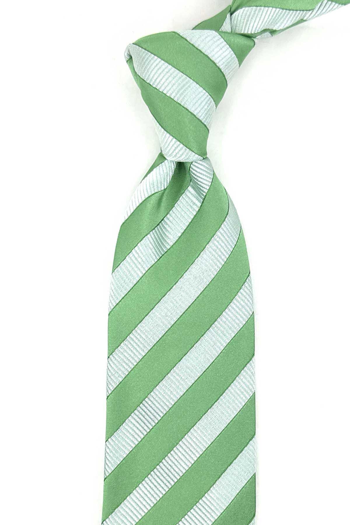  کراوات ابریشمی ایتالیایی طرح راه راه سبز مدل ایلفورد IK1991