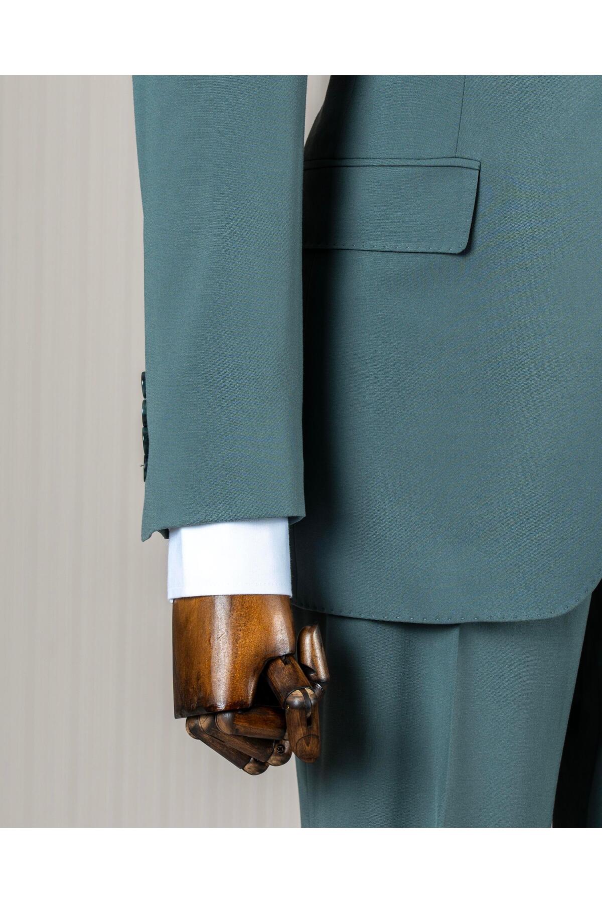 İtalyan stil slim fit ceket yelek pantolon takım elbise yeşil T14580 — سبز — تصویر 6 از 6